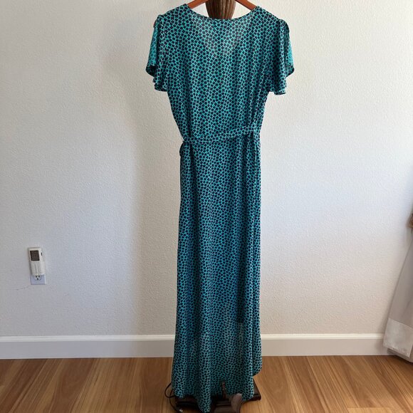 Band of Gypsies Women's Size M Teal/Black Martinique Floral Maxi Wrap Dress - Picture 5 of 14